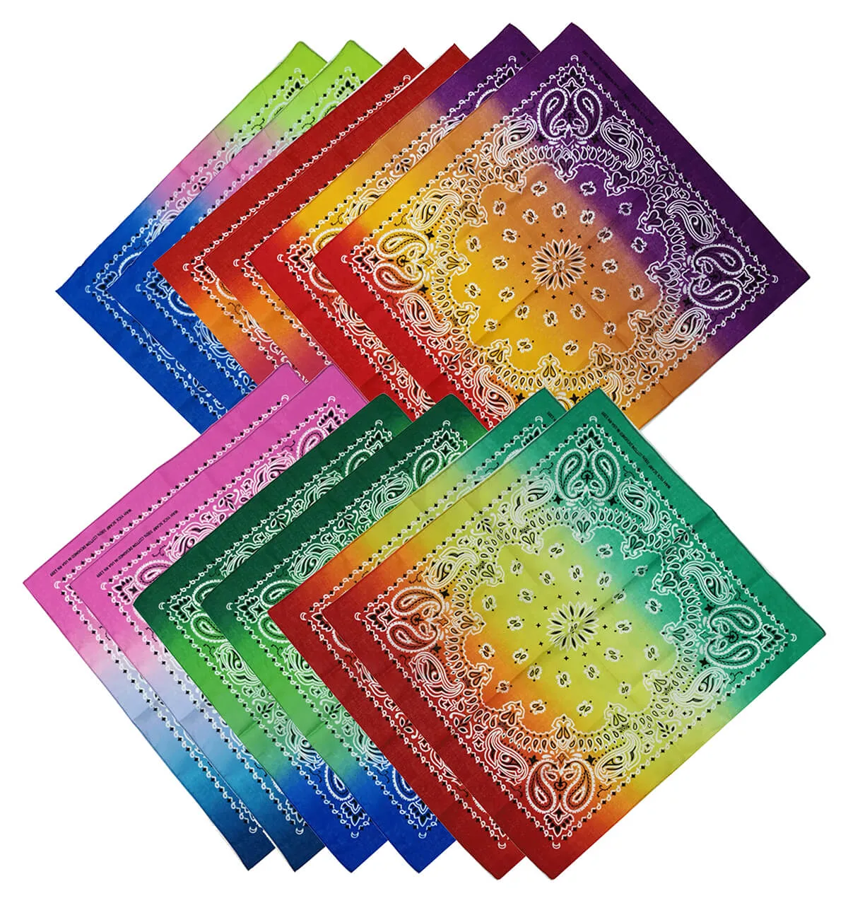 12 Pack Novelty Gradient Cotton Bandana Paisley Print Head Wrap Handkerchief (Gradient-Colors)