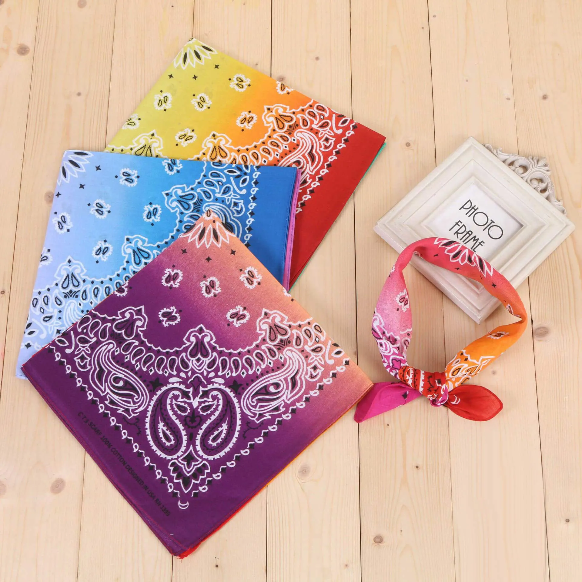 12 Pack Novelty Gradient Cotton Bandana Paisley Print Head Wrap Handkerchief (Gradient-Colors)