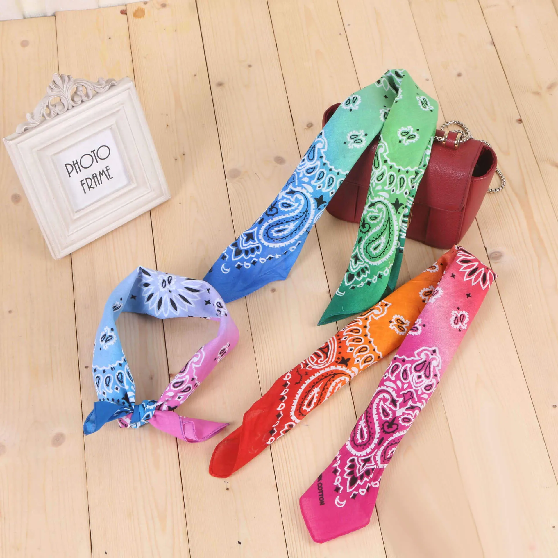 12 Pack Novelty Gradient Cotton Bandana Paisley Print Head Wrap Handkerchief (Gradient-Colors)