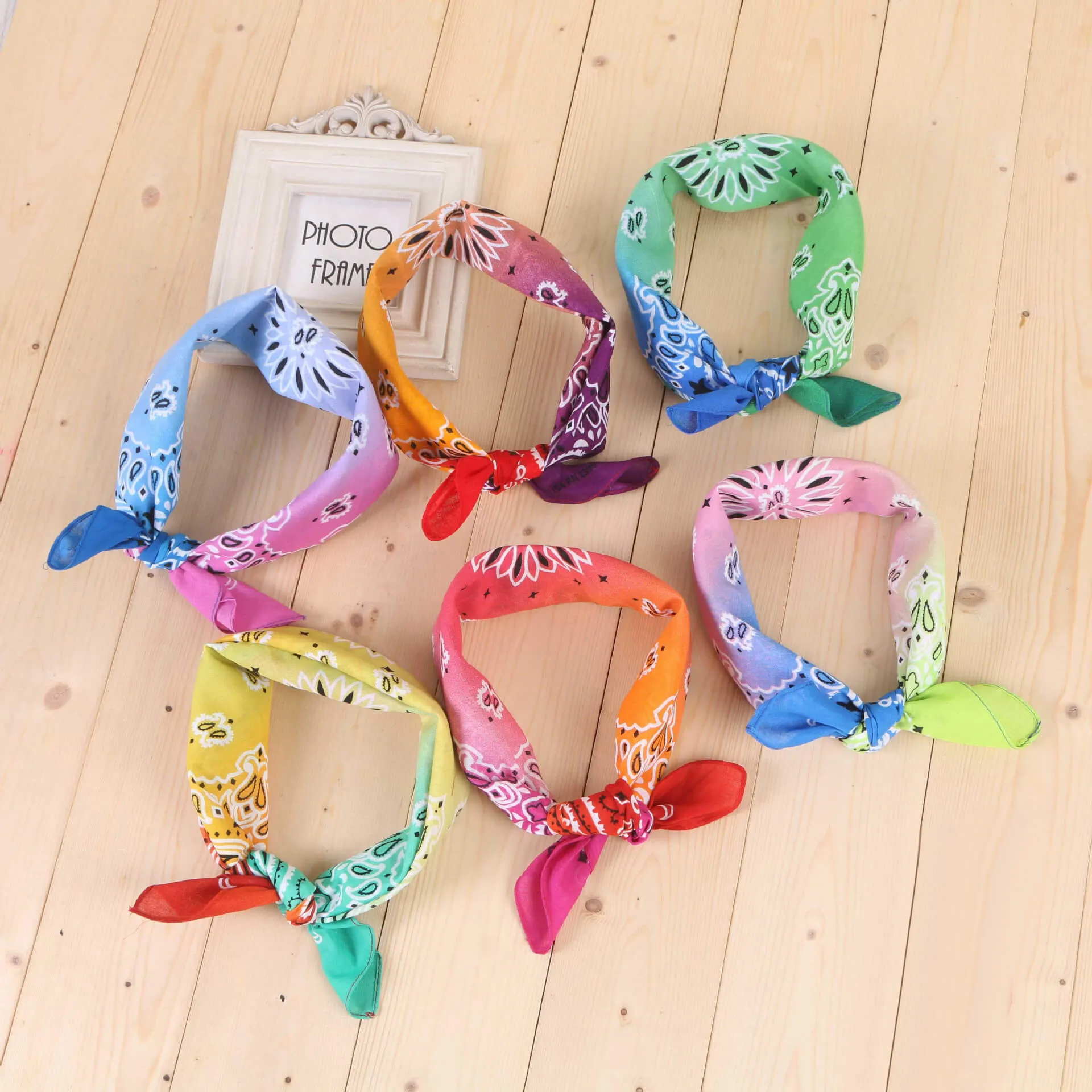 12 Pack Novelty Gradient Cotton Bandana Paisley Print Head Wrap Handkerchief (Gradient-Colors)