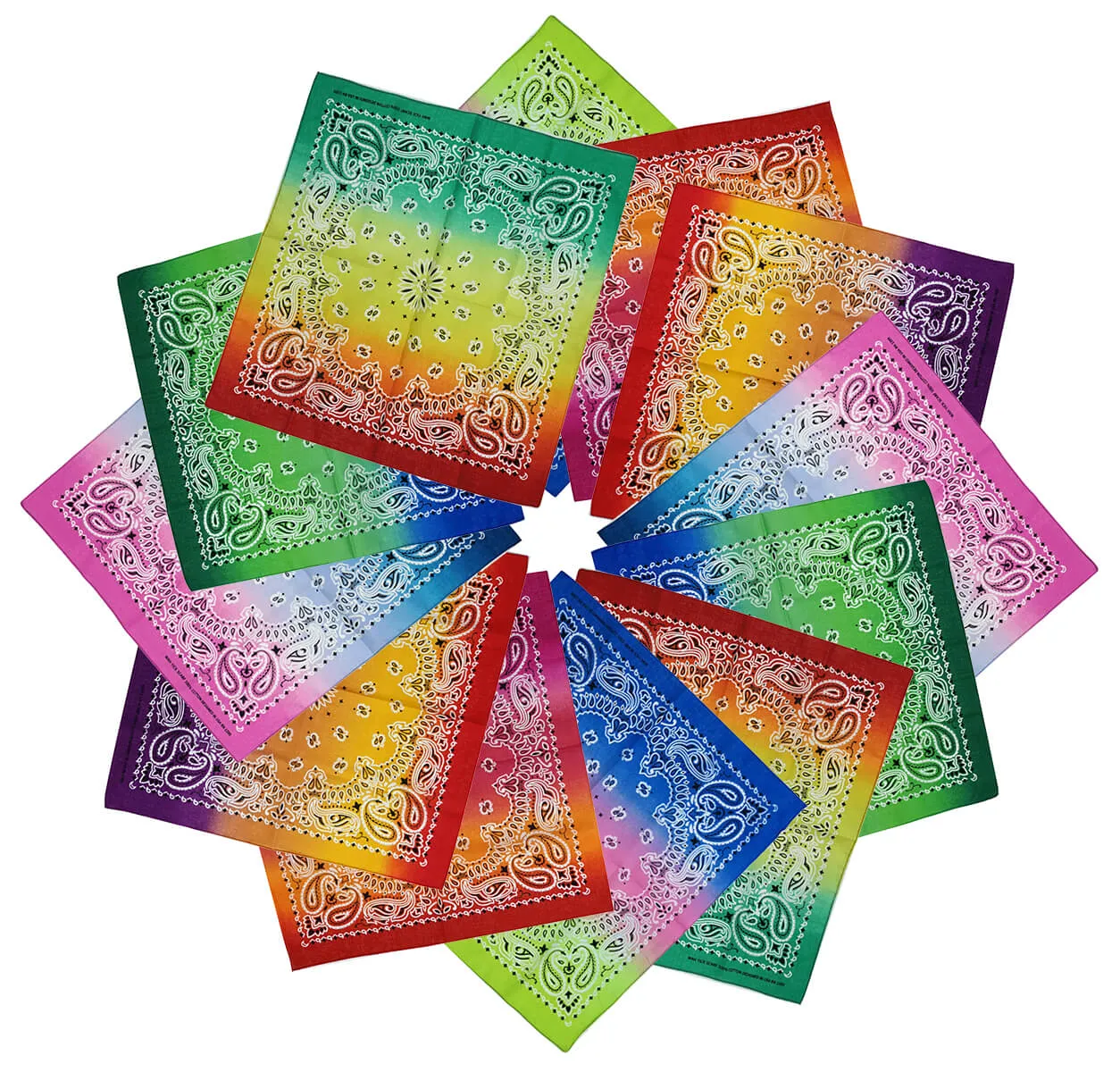 12 Pack Novelty Gradient Cotton Bandana Paisley Print Head Wrap Handkerchief (Gradient-Colors)