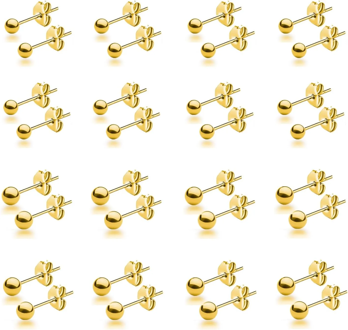 15 Pairs Surgical Steel Ball Stud Earrings Set for Women & Men, 2-6mm, Silver & Gold, Hypoallergenic, 316L Stianless Steel