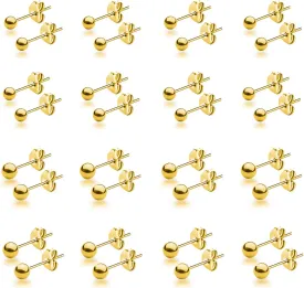 15 Pairs Surgical Steel Ball Stud Earrings Set for Women & Men, 2-6mm, Silver & Gold, Hypoallergenic, 316L Stianless Steel