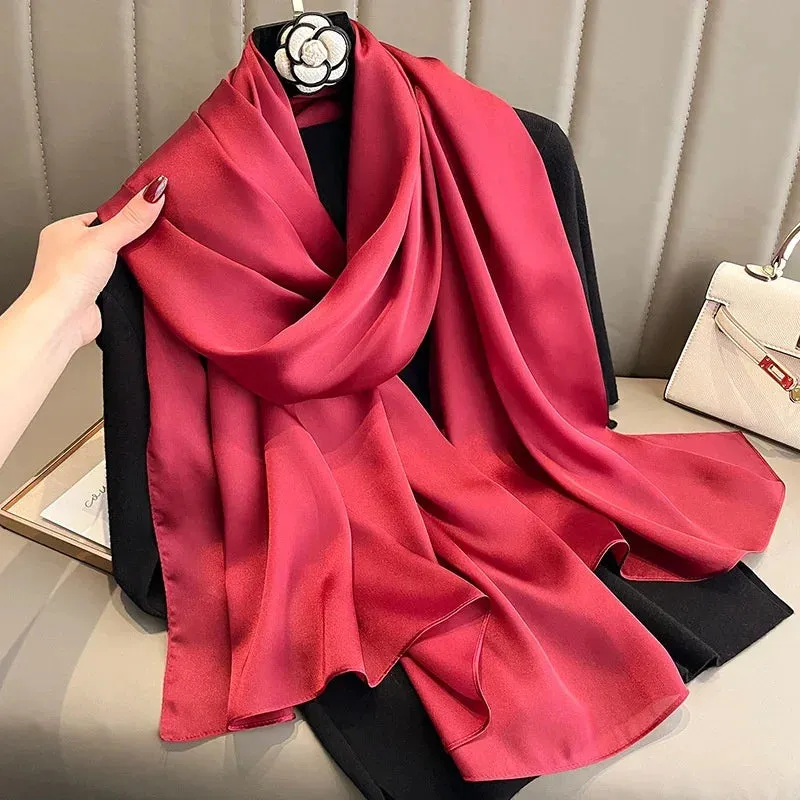 180x90cm Women Plain Big Silk Satin Scarf Shawl Headbands Headscarf Neckties Neckerchief Sun Protection Beach Towel Cover Ups