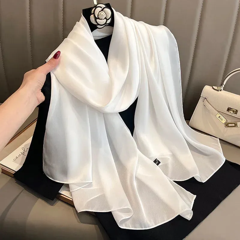 180x90cm Women Plain Big Silk Satin Scarf Shawl Headbands Headscarf Neckties Neckerchief Sun Protection Beach Towel Cover Ups