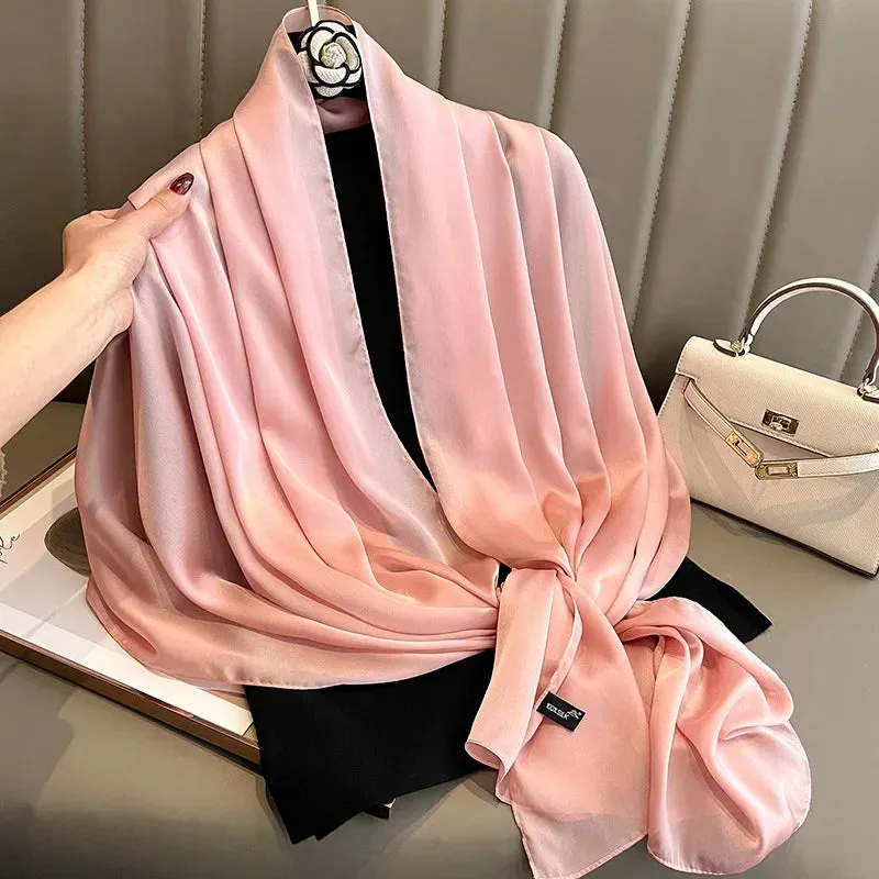 180x90cm Women Plain Big Silk Satin Scarf Shawl Headbands Headscarf Neckties Neckerchief Sun Protection Beach Towel Cover Ups