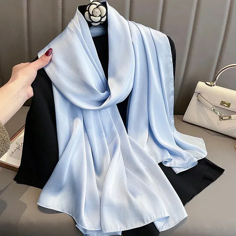 180x90cm Women Plain Big Silk Satin Scarf Shawl Headbands Headscarf Neckties Neckerchief Sun Protection Beach Towel Cover Ups