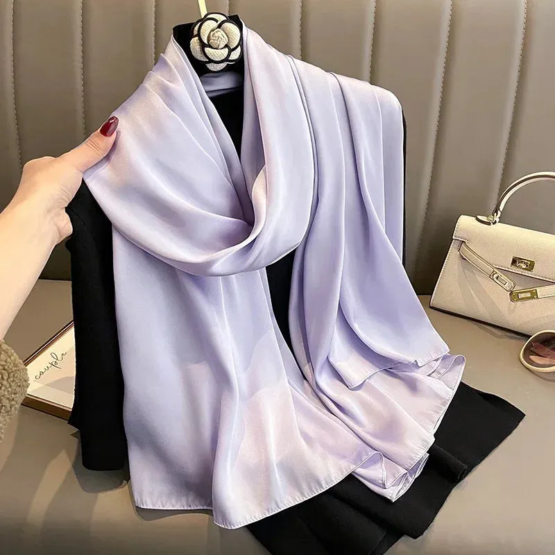 180x90cm Women Plain Big Silk Satin Scarf Shawl Headbands Headscarf Neckties Neckerchief Sun Protection Beach Towel Cover Ups