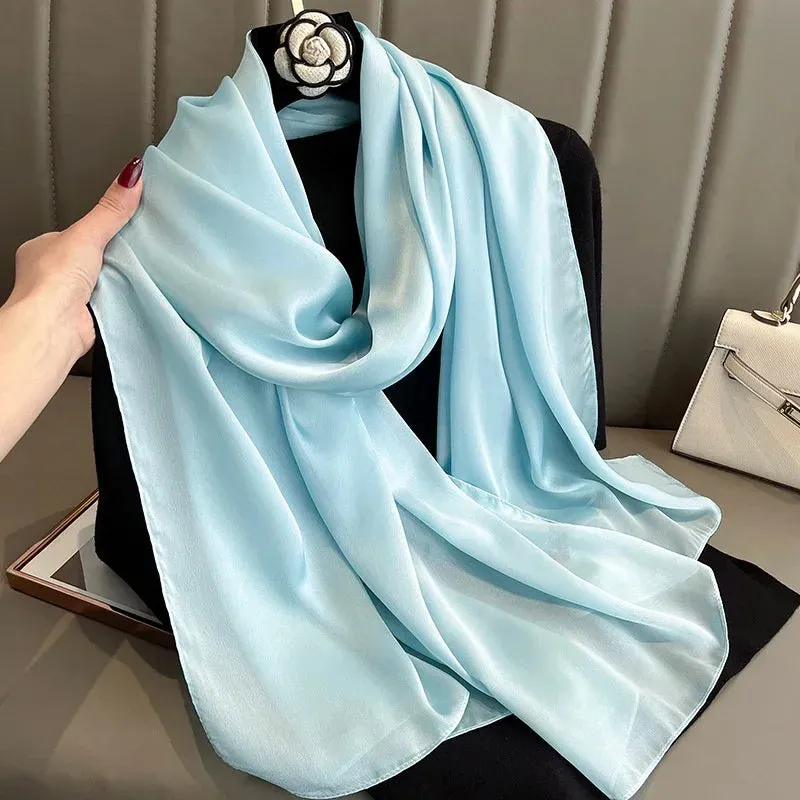 180x90cm Women Plain Big Silk Satin Scarf Shawl Headbands Headscarf Neckties Neckerchief Sun Protection Beach Towel Cover Ups