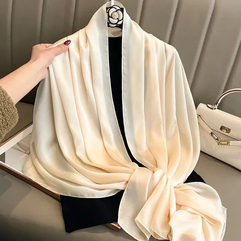 180x90cm Women Plain Big Silk Satin Scarf Shawl Headbands Headscarf Neckties Neckerchief Sun Protection Beach Towel Cover Ups