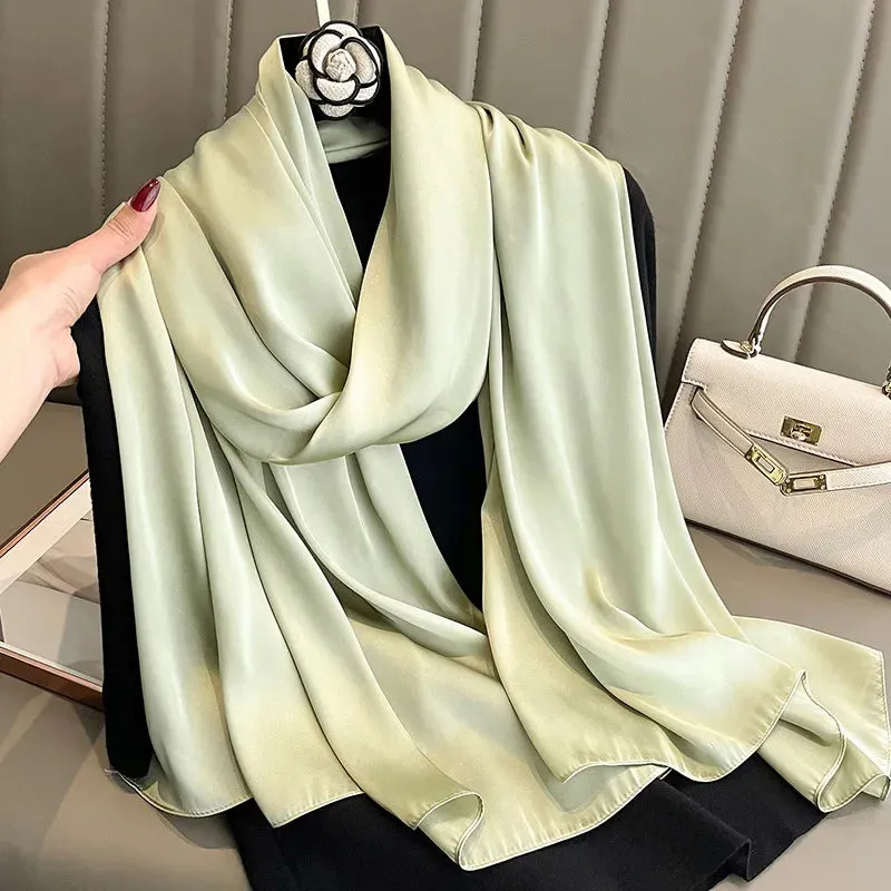180x90cm Women Plain Big Silk Satin Scarf Shawl Headbands Headscarf Neckties Neckerchief Sun Protection Beach Towel Cover Ups