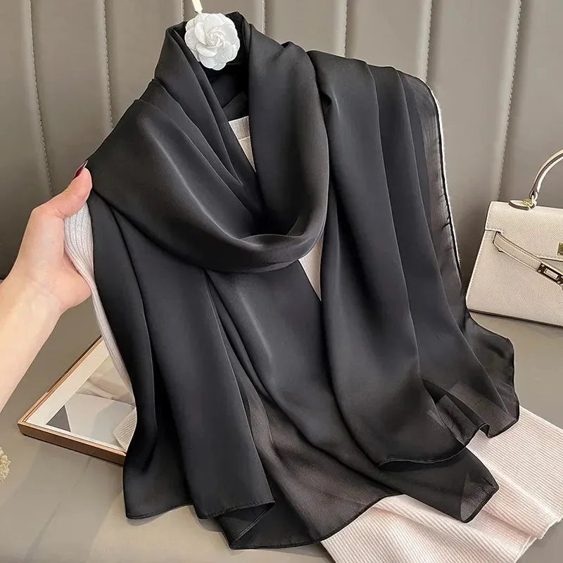 180x90cm Women Plain Big Silk Satin Scarf Shawl Headbands Headscarf Neckties Neckerchief Sun Protection Beach Towel Cover Ups
