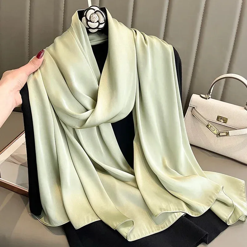 180x90cm Women Plain Big Silk Satin Scarf Shawl Headbands Headscarf Neckties Neckerchief Sun Protection Beach Towel Cover Ups