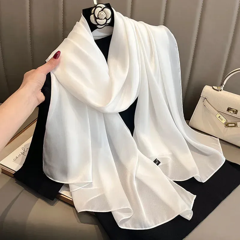180x90cm Women Plain Big Silk Satin Scarf Shawl Headbands Headscarf Neckties Neckerchief Sun Protection Beach Towel Cover Ups