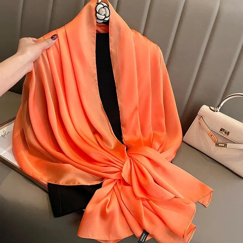 180x90cm Women Plain Big Silk Satin Scarf Shawl Headbands Headscarf Neckties Neckerchief Sun Protection Beach Towel Cover Ups