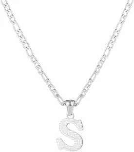18K Gold Silver Tone Stainless Steel Initial Necklaces for Women Men Gothic 26 Letters Pendant with Figaro Chain Necklaces
