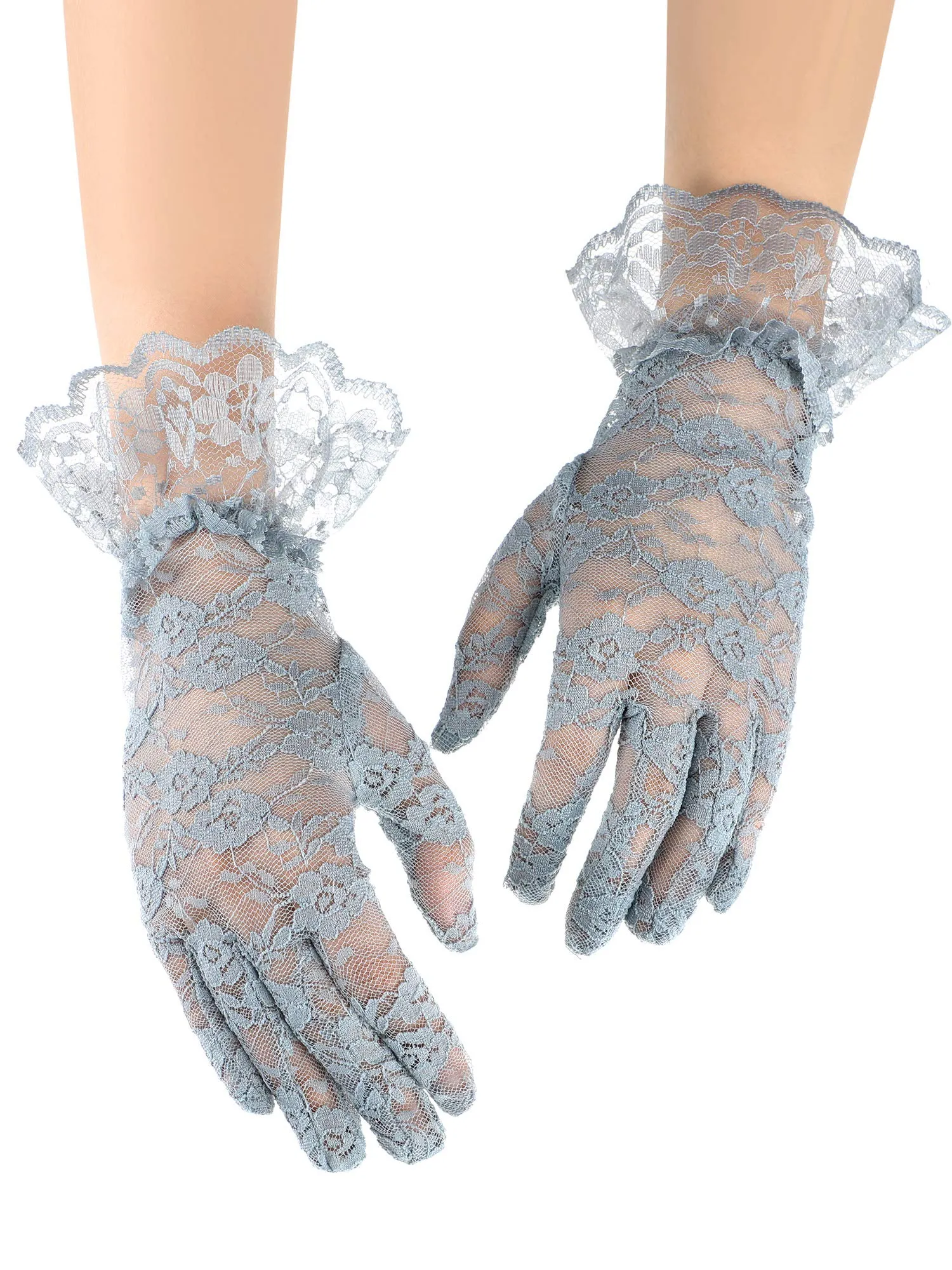 3 Pairs Women Lace Gloves Floral Lace Gloves Sun Protection Lace Gloves Dressy Gloves for Wedding Dinner Parties Black, Grey, Purple
