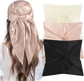35 Large Square Satin Head Scarf - 3Pcs Silk Like Head Scarves Silk Bandana Satin Hair Scarf Head Wraps For Women