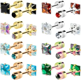 8 Pairs Flat Back Stud Earrings for Women Men, Hypoallergenic Surgical Stainless Steel 5A Cubic Zirconia Earrings Set Jewelry for Men
