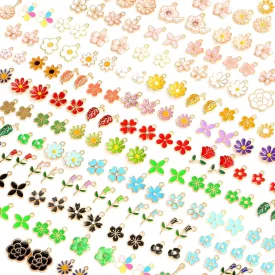 Acejoz 150 Pcs Flower Charms for Jewelry Making(75 Pairs), Assorted Wholesale Mixed Bulk Metal Earring Charms for DIY Necklace Bracelet Earring Jewelry Making and Crafting