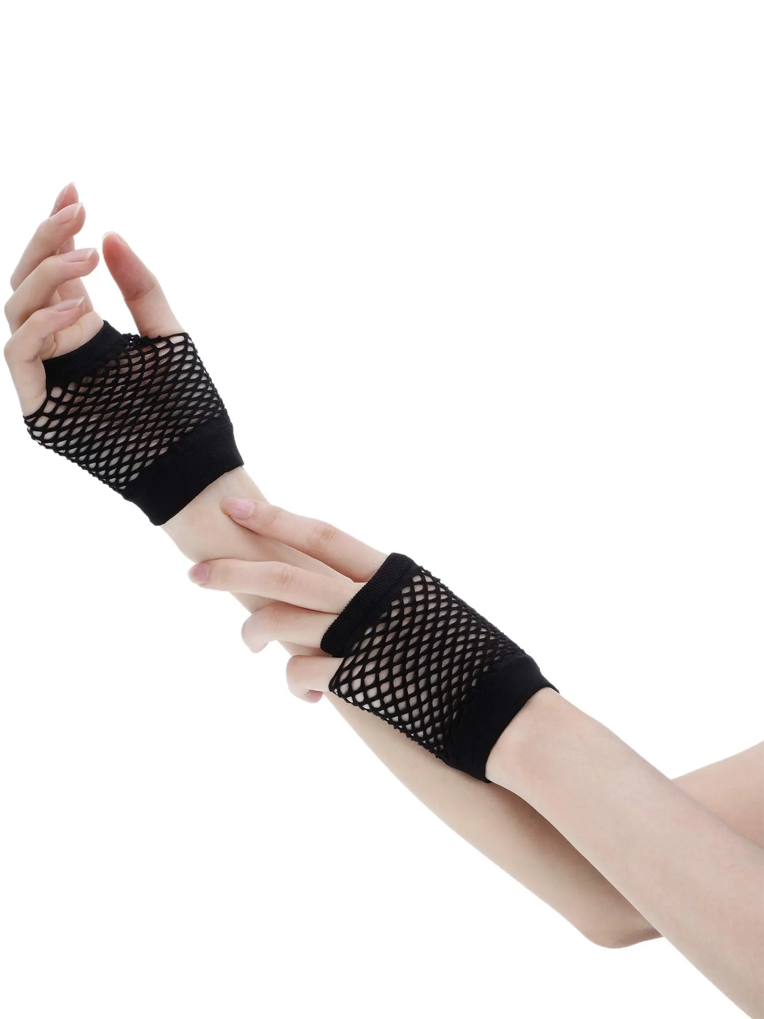 Blulu 80's Lace Headband Neon Earrings Fingerless Fishnet Gloves for 80's Party (Black)