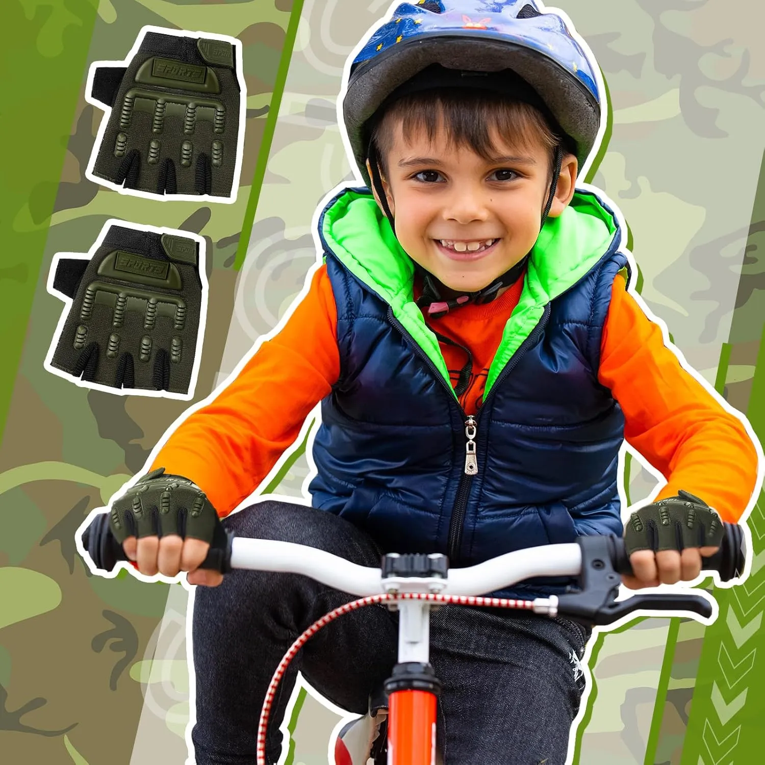 Boao 3 Pairs Kids Bike Gloves Cycling Half Finger Fingerless Workout Gloves Non-Slip Gel for 7-12 Years