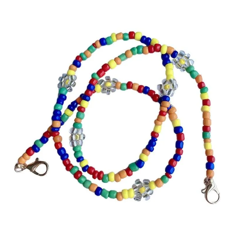 Bohemian Colorful Beaded Face Mask Holder Chain Rainbow Flower Eyeglass Necklace 77HE