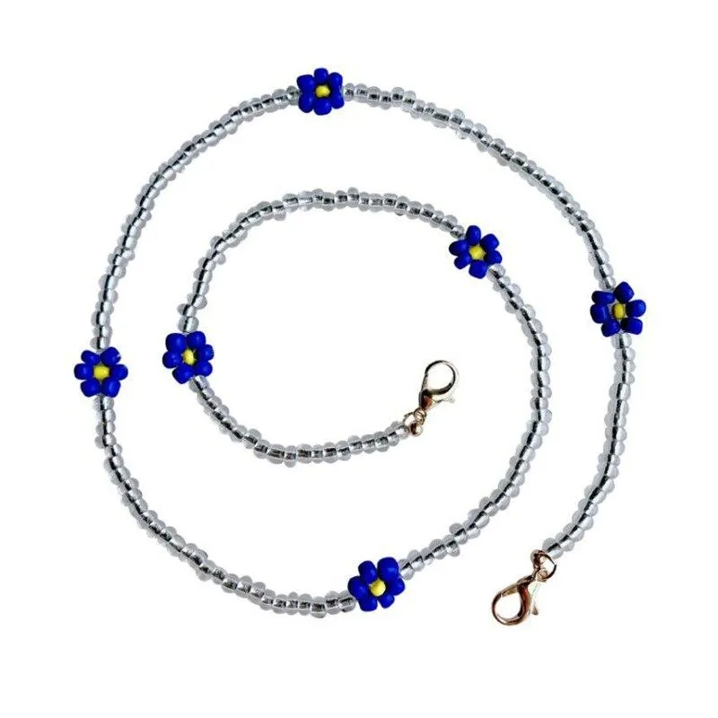Bohemian Colorful Beaded Face Mask Holder Chain Rainbow Flower Eyeglass Necklace 77HE