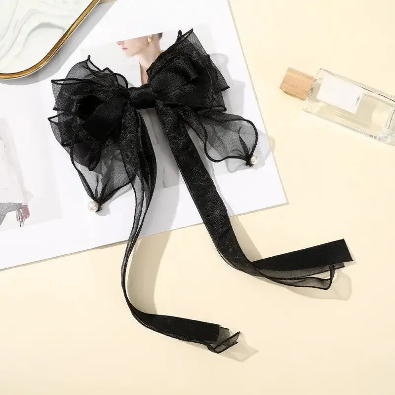 Bow Clip Pearl Black Hair Hairpin
