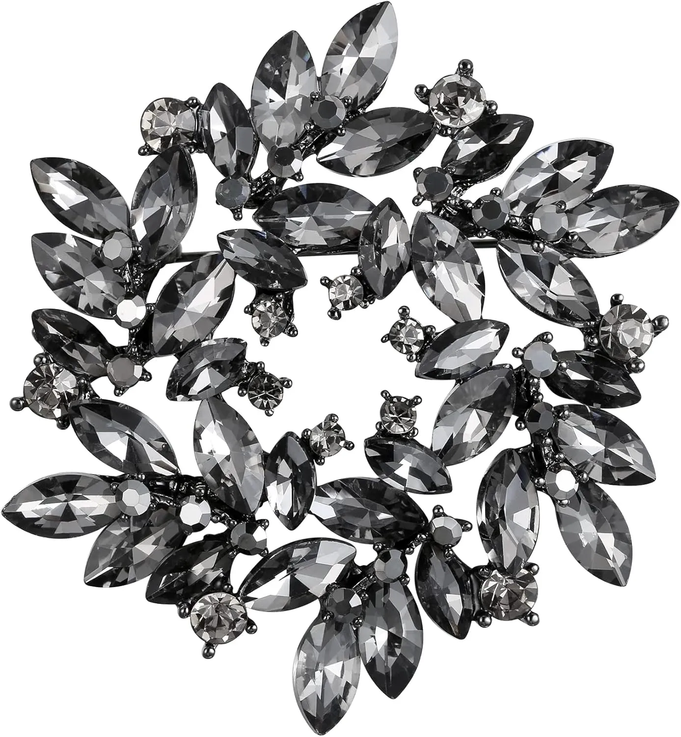 BriLove Austrian Crystal Rhinestone Elegant Flower Marquise Wreath Brooches for Women