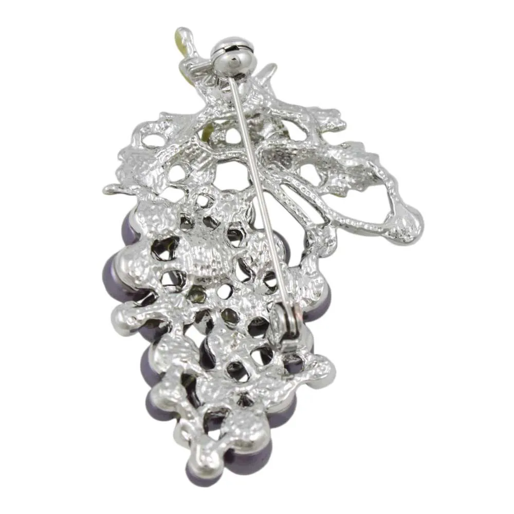 Bunch of Purple Pearl Grapes Brooch Pin with Crystals -PRF515
