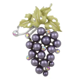 Bunch of Purple Pearl Grapes Brooch Pin with Crystals -PRF515