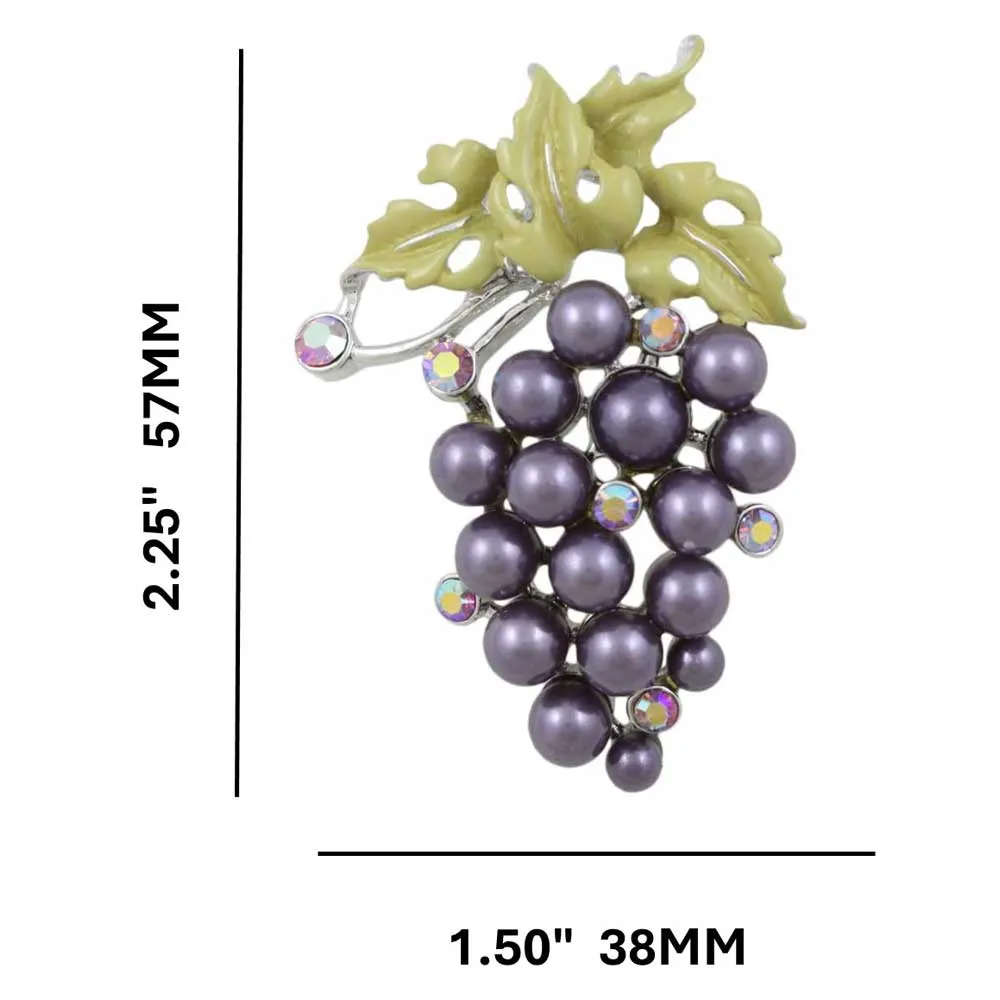 Bunch of Purple Pearl Grapes Brooch Pin with Crystals -PRF515