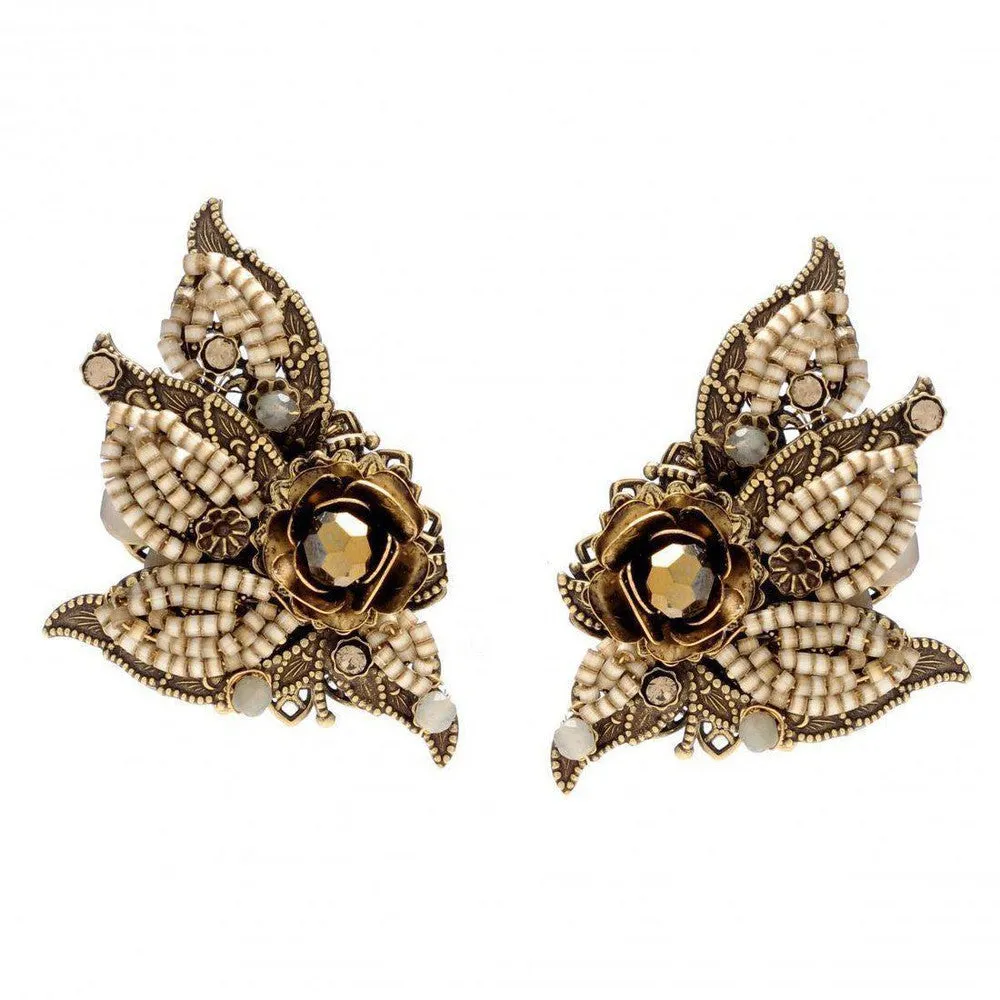 Clip Earrings with Floral Design and Beads