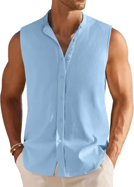 COOFANDY Men's Summer Beach Tank Tops Sleeveless Button Up Shirt Casual Textured Tank Shirts