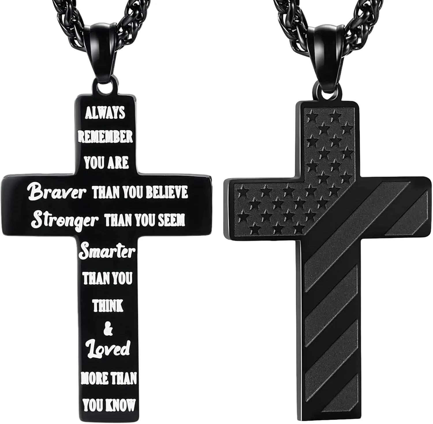 Crucifix Christian Cross Necklace for Men: Stainless Steel American Flag Patriotic Cross Necklace English Bible Verse Pendant Jewelry Gifts To My Son To My Man