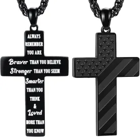 Crucifix Christian Cross Necklace for Men: Stainless Steel American Flag Patriotic Cross Necklace English Bible Verse Pendant Jewelry Gifts To My Son To My Man