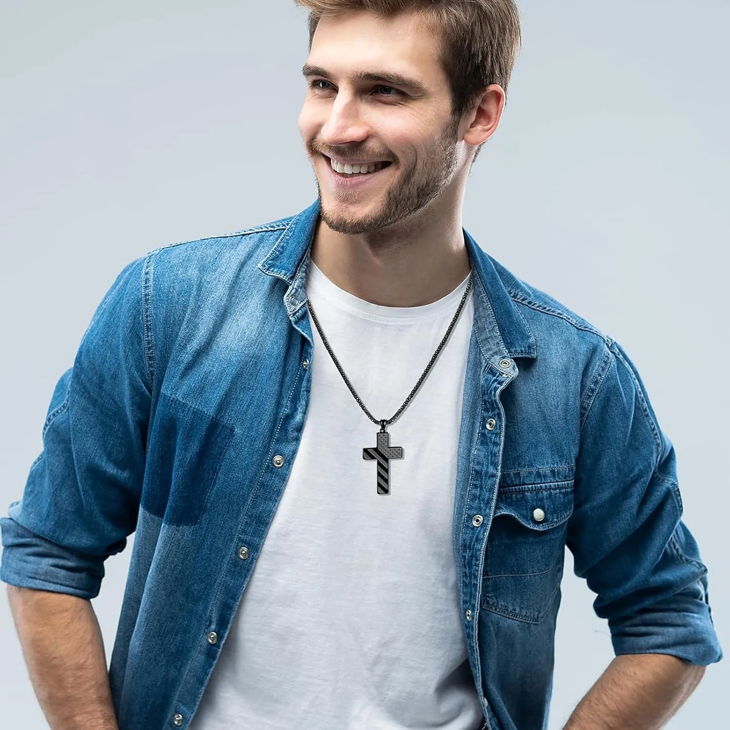 Crucifix Christian Cross Necklace for Men: Stainless Steel American Flag Patriotic Cross Necklace English Bible Verse Pendant Jewelry Gifts To My Son To My Man