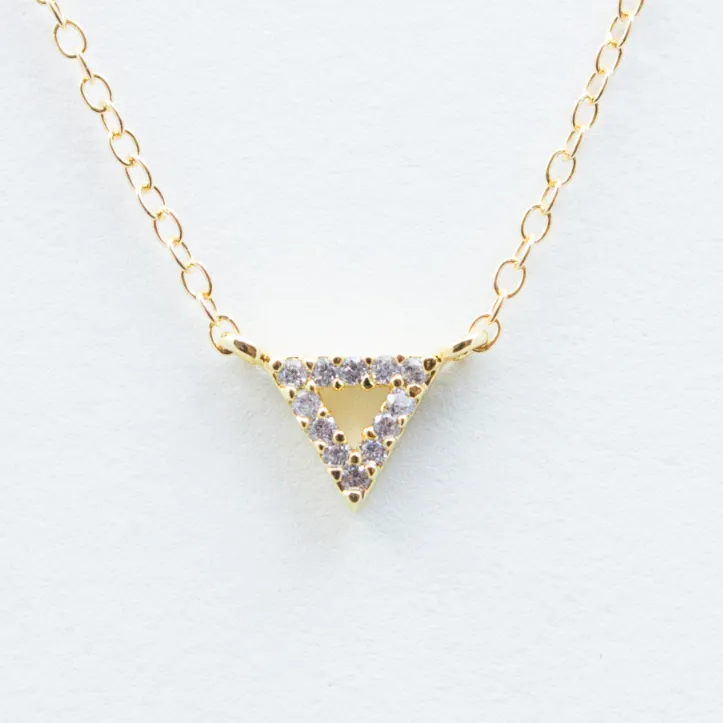 Crystal Triangle Necklace - 18k Gold and Crystal Triangle Charm Necklace