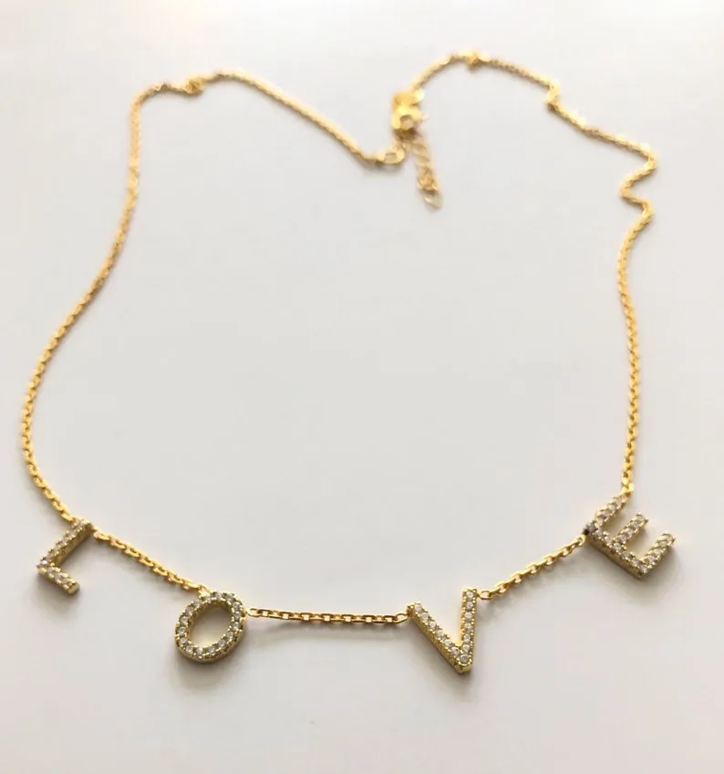 CZ Pave LOVE Necklace - Available in 14kt Gold Vermeil, Rose Gold And Sterling Silver