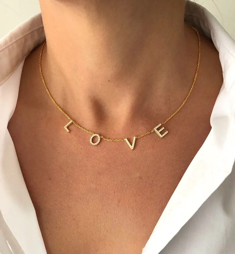 CZ Pave LOVE Necklace - Available in 14kt Gold Vermeil, Rose Gold And Sterling Silver