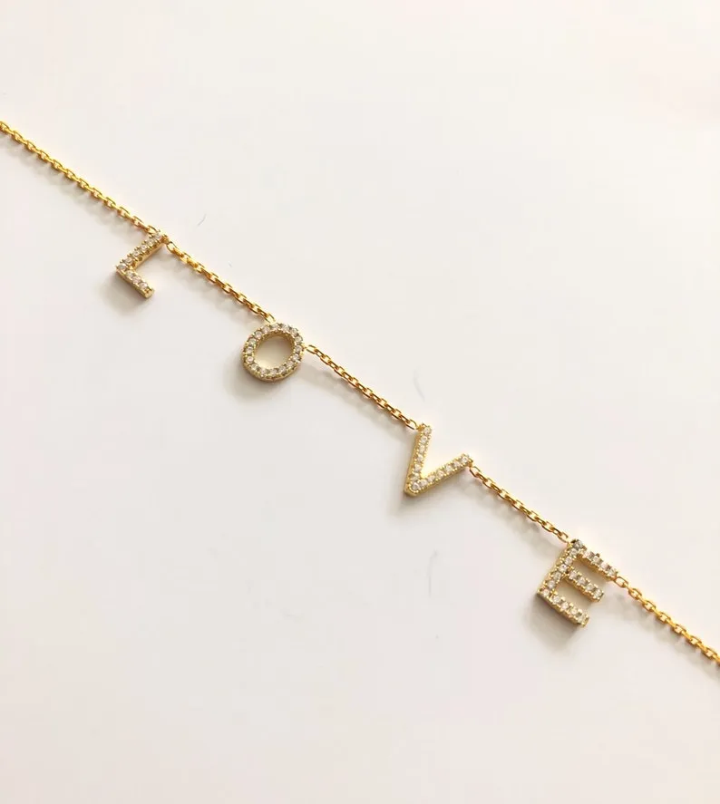 CZ Pave LOVE Necklace - Available in 14kt Gold Vermeil, Rose Gold And Sterling Silver