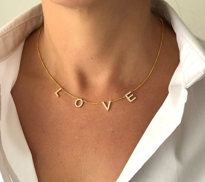 CZ Pave LOVE Necklace - Available in 14kt Gold Vermeil, Rose Gold And Sterling Silver
