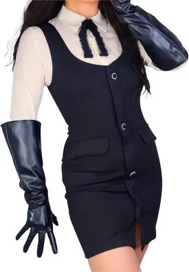 DooWay Women Long Leather Gauntlet Gloves 20" Faux Lambskin Stretch for Cosplay Dance Costume Party