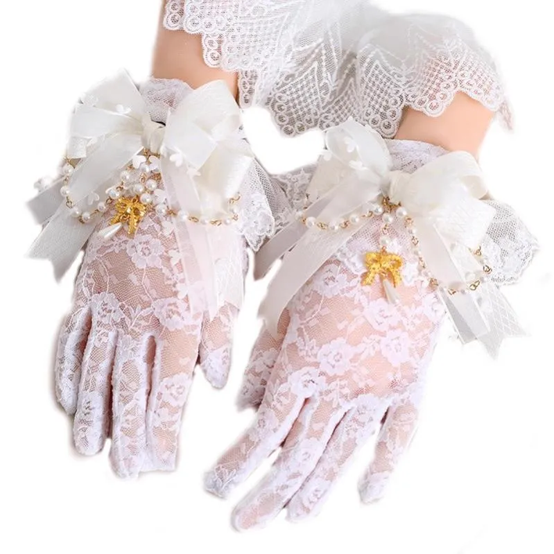 Elegant Lolita Gloves White Black Gloves With Lace Bow