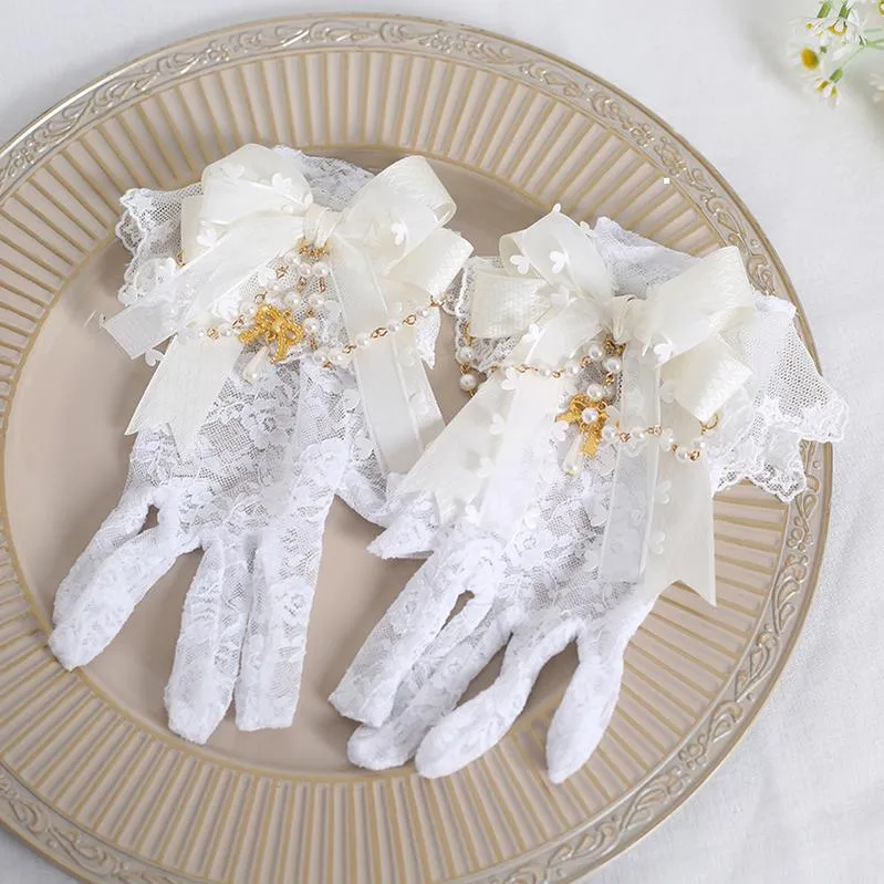 Elegant Lolita Gloves White Black Gloves With Lace Bow