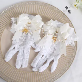 Elegant Lolita Gloves White Black Gloves With Lace Bow