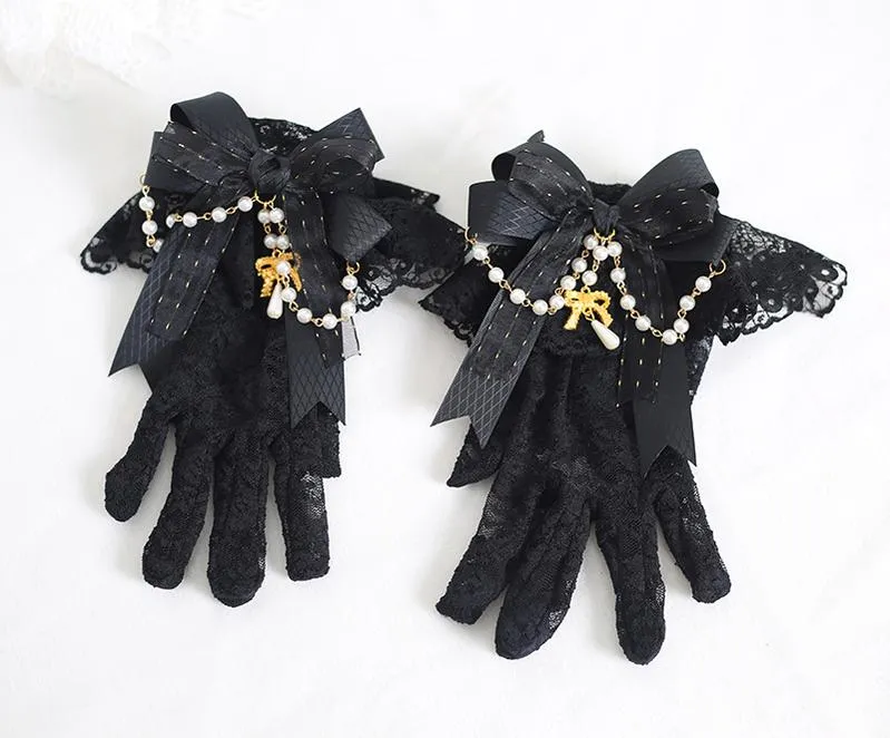 Elegant Lolita Gloves White Black Gloves With Lace Bow