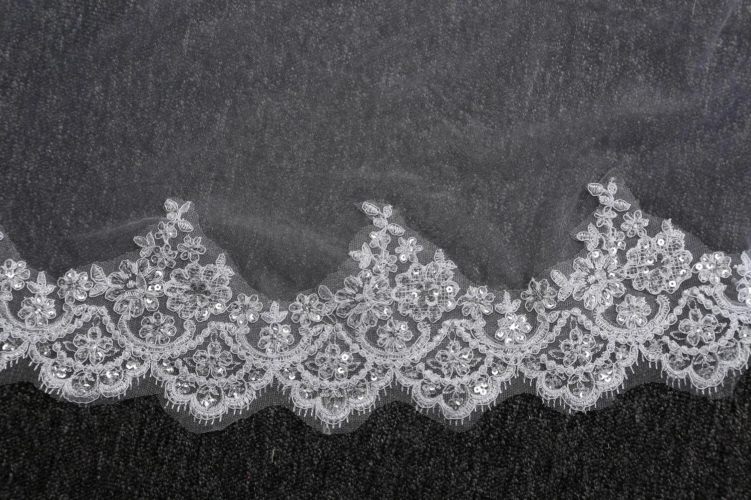 EllieHouse Women's 2 Tier Royal Length Lace Wedding Bridal Veil With Comb L01