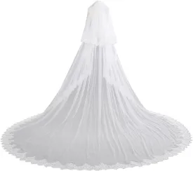 EllieHouse Women's 2 Tier Royal Length Lace Wedding Bridal Veil With Comb L01